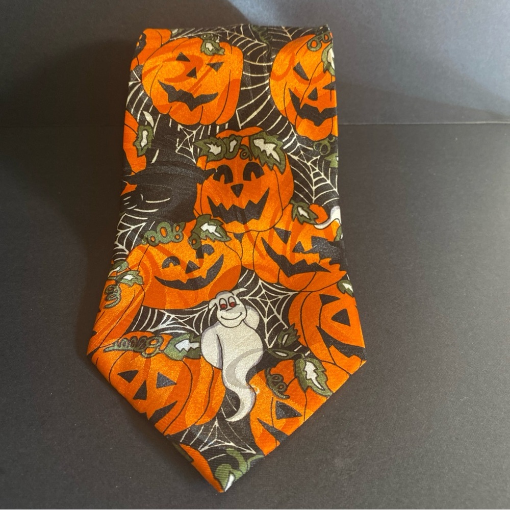 Fratello Spooky Fun Halloween 100% Polyester Ghost Jack O Lanterns Neck Tie